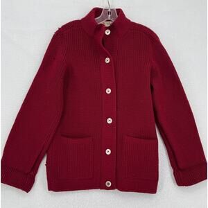 Vintage Christian Dior Tricots Womens Red Wool Mock Neck Cardigan Sweater Sz 45
